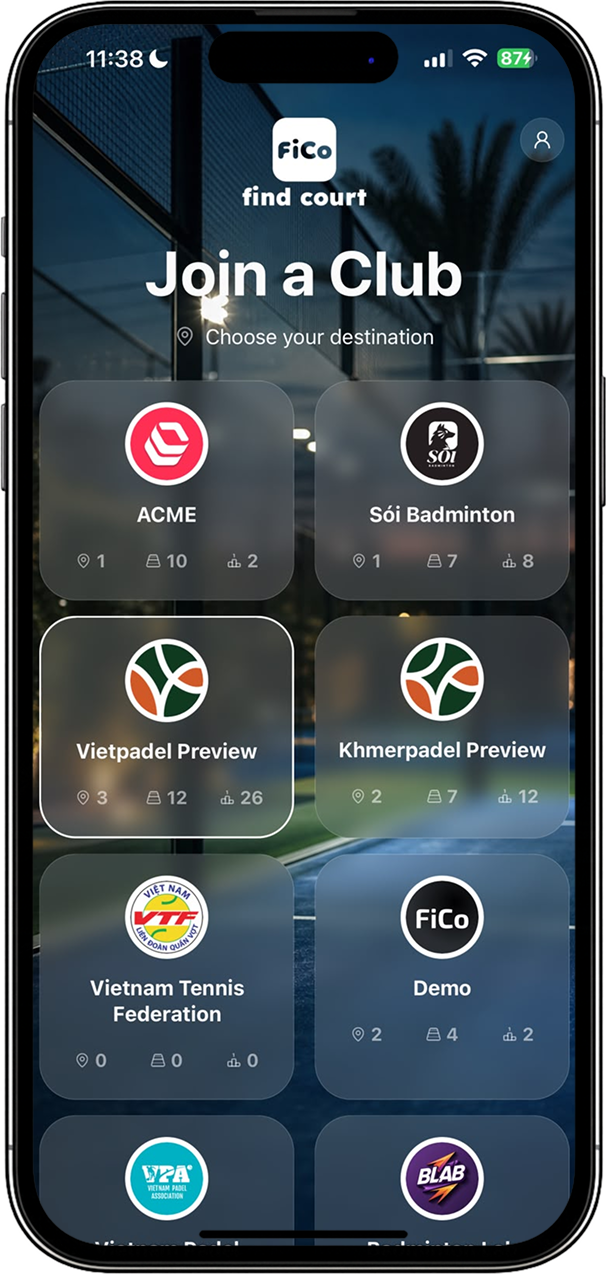 Find Court app — join a club